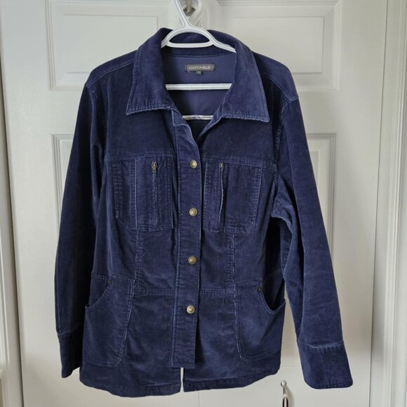 Corduroy Navy Blue Button Up Jacket - Size 16 - Picture 1 of 3